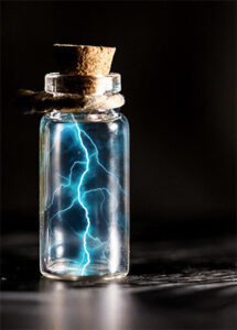 Lightning in a glass bottle, representing the Innovation in a Bottle Workshop provided by Jessica Kavanagh.